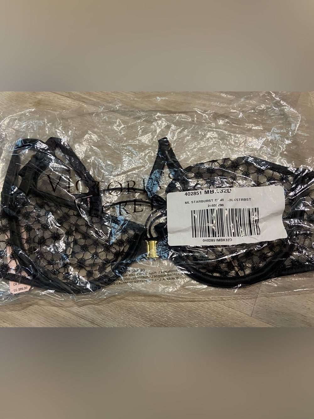 Victoria's Secret New Luxe Black and Nude Mesh Starburst Front Close Bra 32D NWT